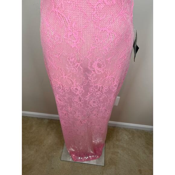 Retrofete Shivonne Sheer Floral Sequin Halterneck Paradise Pink Maxi Dress Sz L - Picture 5 of 11